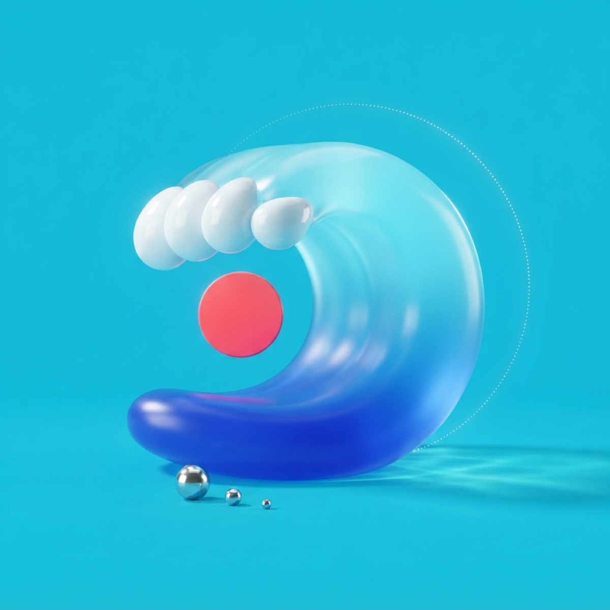A glossy glass wave curling over a coral moon